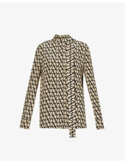 Valentino Monogram Curved-hem Silk Shirt