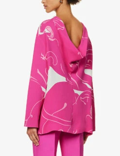 Valentino Panther-print Cowl-back Silk Blouse -Ted Baker Store R04169646 MILKPINKPP ALT03