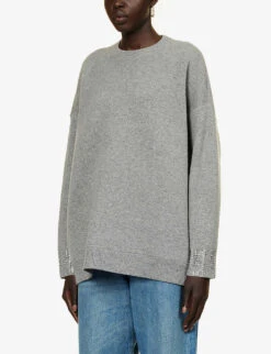 Valentino Rhinestone-embellished Oversized Wool-blend Knitted Sweatshirt -Ted Baker Store R04169668 GRIGIOMELANGEAVORIO ALT02