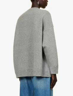 Valentino Rhinestone-embellished Oversized Wool-blend Knitted Sweatshirt -Ted Baker Store R04169668 GRIGIOMELANGEAVORIO ALT03