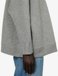 Valentino Rhinestone-embellished Oversized Wool-blend Knitted Sweatshirt -Ted Baker Store R04169668 GRIGIOMELANGEAVORIO ALT04