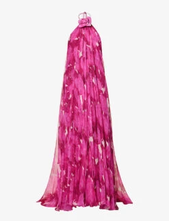 Valentino Floral-embellished Halterneck Silk Maxi Dress