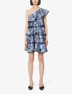Asymmetric Ruffle-trim Woven Mini Dress -Ted Baker Store R04169918 BLACKPERIWINKLE ALT02