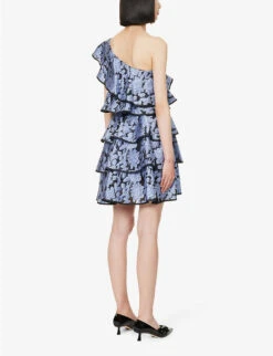 Asymmetric Ruffle-trim Woven Mini Dress -Ted Baker Store R04169918 BLACKPERIWINKLE ALT03
