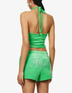 Juicy Couture Halterneck Brand-embellished Velour Top -Ted Baker Store R04169940 ANDEANTOUCAN ALT03