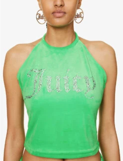Juicy Couture Halterneck Brand-embellished Velour Top -Ted Baker Store R04169940 ANDEANTOUCAN ALT04