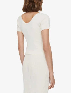 Joseph Ribbed V-neck Stretch-knit T-shirt -Ted Baker Store R04169974 IVORY ALT02