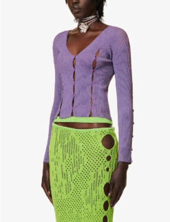 Button-front Long-sleeved Knitted Top -Ted Baker Store R04170533 PURPLELUREX ALT02