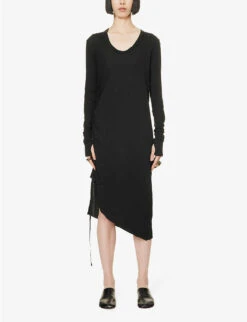 Long-sleeved Scoop-neck Cotton Midi Dress -Ted Baker Store R04171263 BLACK ALT02
