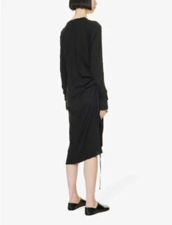 Long-sleeved Scoop-neck Cotton Midi Dress -Ted Baker Store R04171263 BLACK ALT03