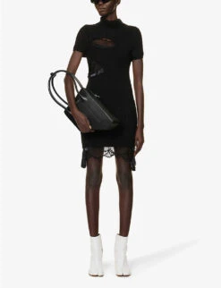MM6 Maison Margiela Distressed Cut-out Slim-fit Cotton And Alpaca-blend Knitted Mini Dress -Ted Baker Store R04172520 BLACK ALT01