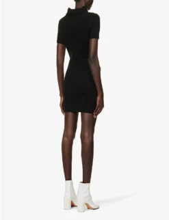 MM6 Maison Margiela Distressed Cut-out Slim-fit Cotton And Alpaca-blend Knitted Mini Dress -Ted Baker Store R04172520 BLACK ALT03