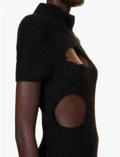 MM6 Maison Margiela Distressed Cut-out Slim-fit Cotton And Alpaca-blend Knitted Mini Dress -Ted Baker Store R04172520 BLACK ALT04
