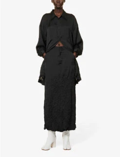 MM6 Maison Margiela Crinkle-texture Mid-rise Satin Maxi Skirt -Ted Baker Store R04172528 BLACK ALT01