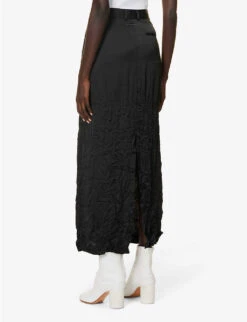 MM6 Maison Margiela Crinkle-texture Mid-rise Satin Maxi Skirt -Ted Baker Store R04172528 BLACK ALT03