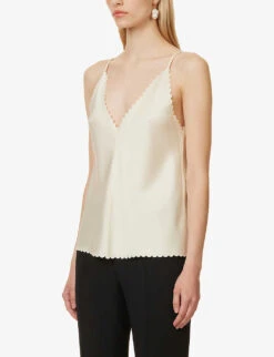Jil Sander V-neck Scalloped-trims Woven-blend Top -Ted Baker Store R04173103 109 ALT02