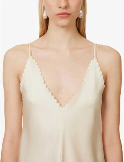 Jil Sander V-neck Scalloped-trims Woven-blend Top -Ted Baker Store R04173103 109 ALT04