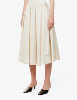 Pleated High-waisted Organic-cotton Midi Skirt -Ted Baker Store R04173370 IVORY ALT02