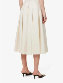 Pleated High-waisted Organic-cotton Midi Skirt -Ted Baker Store R04173370 IVORY ALT03