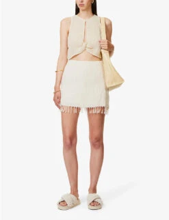 Exclusive Rena Tassel-hem Organic-cotton Mini Skirt -Ted Baker Store R04174180 CREAM ALT01
