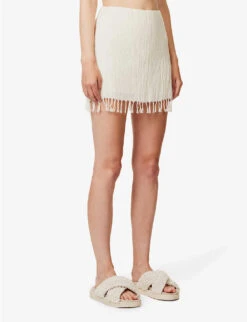 Exclusive Rena Tassel-hem Organic-cotton Mini Skirt -Ted Baker Store R04174180 CREAM ALT02