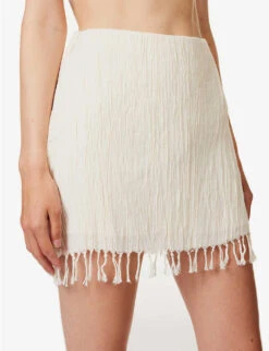 Exclusive Rena Tassel-hem Organic-cotton Mini Skirt -Ted Baker Store R04174180 CREAM ALT04