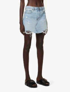 FRAME Le High ‘N’ Tight Distressed Recycled Denim-blend Mini Skirt -Ted Baker Store R04174420 LEGACYBAINES ALT02