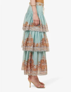Zimmermann Devi Tiered-hem Ramie Midi Skirt -Ted Baker Store R04174581 MINTPAISLEY ALT02