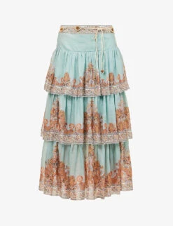 Zimmermann Devi Tiered-hem Ramie Midi Skirt