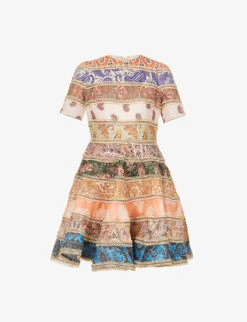 Zimmermann Devi Paisley-patterned Broderie-trim Regular-fit Linen Mini Dress