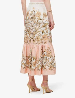 Zimmermann Chintz Floral-print Mid-rise Regular-fit Linen Midi Skirt -Ted Baker Store R04174622 PINKDAISYFLORAL ALT03