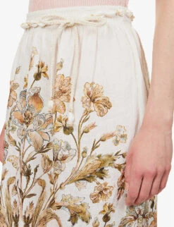 Zimmermann Chintz Floral-print Mid-rise Regular-fit Linen Midi Skirt -Ted Baker Store R04174622 PINKDAISYFLORAL ALT04