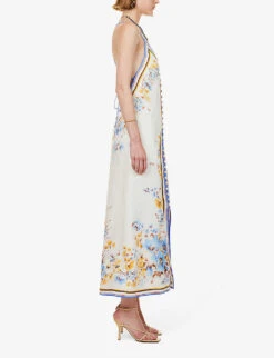 Zimmermann Halcyon Floral-pattern V-neck Regular-fit Linen Midi Dress 10 Zimmermann Halcyon Floral-pattern V-neck Regular-fit Linen Midi Dress -Ted Baker Store R04174633 ORANGEBLUEFLORAL ALT02