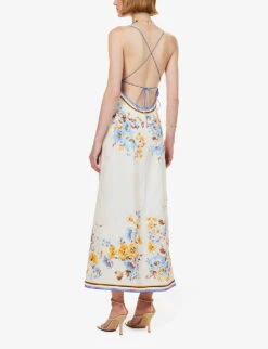 Zimmermann Halcyon Floral-pattern V-neck Regular-fit Linen Midi Dress 11 Zimmermann Halcyon Floral-pattern V-neck Regular-fit Linen Midi Dress -Ted Baker Store R04174633 ORANGEBLUEFLORAL ALT03