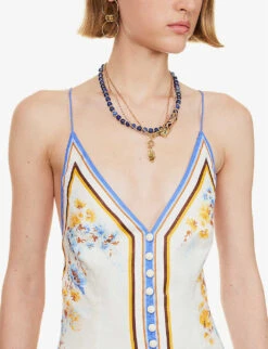 Zimmermann Halcyon Floral-pattern V-neck Regular-fit Linen Midi Dress 12 Zimmermann Halcyon Floral-pattern V-neck Regular-fit Linen Midi Dress -Ted Baker Store R04174633 ORANGEBLUEFLORAL ALT04