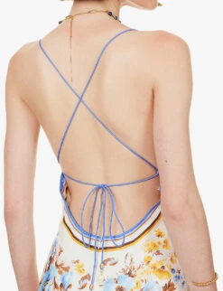 Zimmermann Halcyon Floral-pattern V-neck Regular-fit Linen Midi Dress 13 Zimmermann Halcyon Floral-pattern V-neck Regular-fit Linen Midi Dress -Ted Baker Store R04174633 ORANGEBLUEFLORAL ALT05