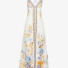 Zimmermann Halcyon Floral-pattern V-neck Regular-fit Linen Midi Dress
