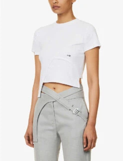 Deconstructed Asymmetric-hem Stretch-cotton Top -Ted Baker Store R04174798 WHITE ALT02