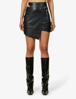 Carabiner-clasp Panelled Leather Mini Skirt -Ted Baker Store R04174805 BLACK ALT02