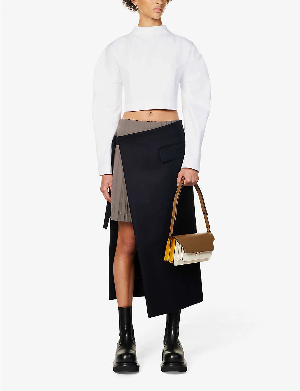 Sacai Contrast-panel Pleated Wool Midi Skirt 4 Sacai Contrast-panel Pleated Wool Midi Skirt - Image 2