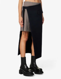Sacai Contrast-panel Pleated Wool Midi Skirt 10 Sacai Contrast-panel Pleated Wool Midi Skirt -Ted Baker Store R04180382 NAVY ALT02