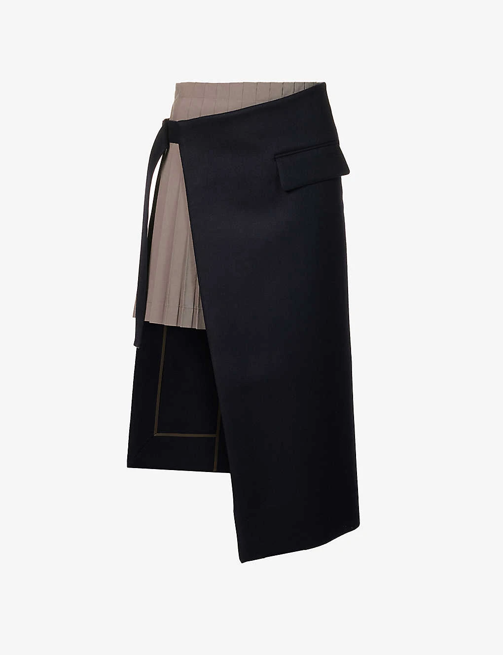 Sacai Contrast-panel Pleated Wool Midi Skirt 3 Sacai Contrast-panel Pleated Wool Midi Skirt