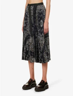 Sacai Pleated Paisley-print Woven Midi Skirt -Ted Baker Store R04180387 NAVY ALT02