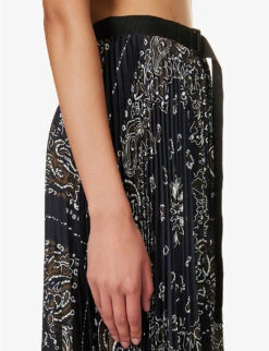Sacai Pleated Paisley-print Woven Midi Skirt -Ted Baker Store R04180387 NAVY ALT04