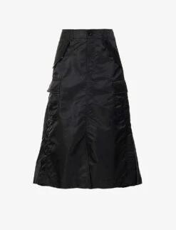 Sacai Pleated-panel Flared-hem Woven Midi Skirt