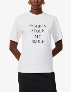 Victoria Beckham Fashion Stole My Smile Slogan-print Organic Cotton-jersey T-shirt -Ted Baker Store R04180530 WHITE ALT02