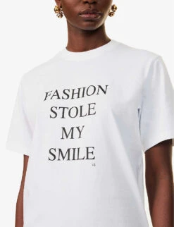 Victoria Beckham Fashion Stole My Smile Slogan-print Organic Cotton-jersey T-shirt -Ted Baker Store R04180530 WHITE ALT04
