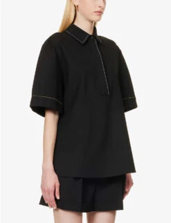 Victoria Beckham Oversized Contrasting-stitch Stretch-woven Shirt 9 Victoria Beckham Oversized Contrasting-stitch Stretch-woven Shirt -Ted Baker Store R04180556 BLACK ALT02