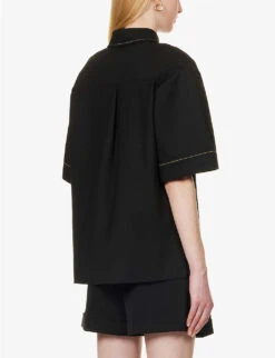 Victoria Beckham Oversized Contrasting-stitch Stretch-woven Shirt 10 Victoria Beckham Oversized Contrasting-stitch Stretch-woven Shirt -Ted Baker Store R04180556 BLACK ALT03