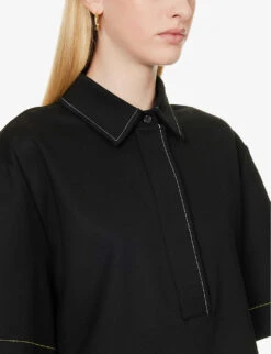 Victoria Beckham Oversized Contrasting-stitch Stretch-woven Shirt 11 Victoria Beckham Oversized Contrasting-stitch Stretch-woven Shirt -Ted Baker Store R04180556 BLACK ALT04